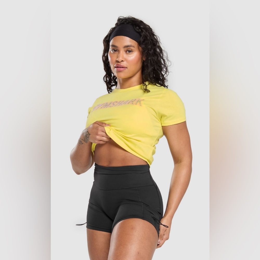 GYMSHARK Women’s Small Diamante Baby Tee Lemon Yellow- NWT